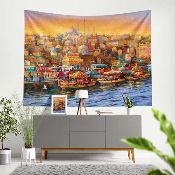 İstanbul Haliç ve Süleymaniye Silueti Duvar Örtüsü Kumaş Baskı 11722