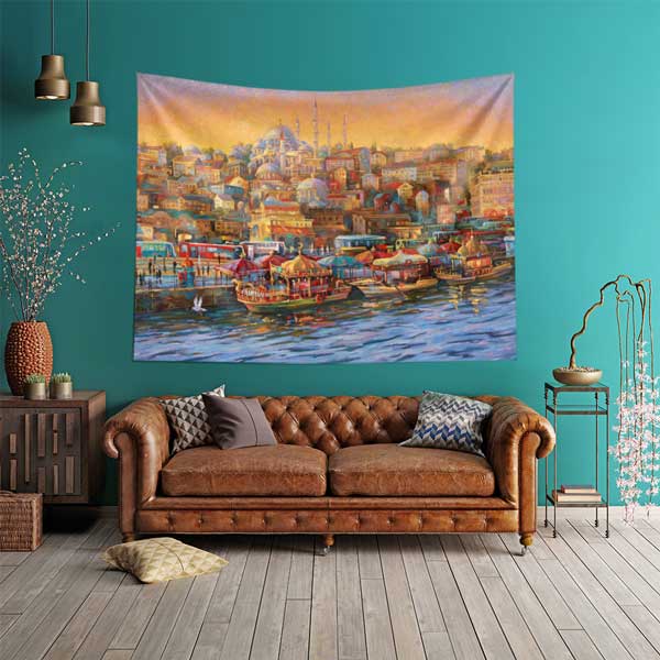 İstanbul Haliç ve Süleymaniye Silueti Duvar Örtüsü Kumaş Baskı 11722