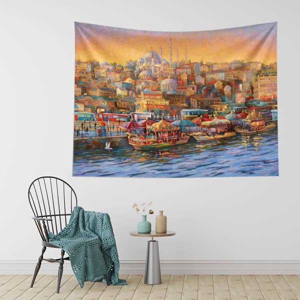 İstanbul Haliç ve Süleymaniye Silueti Duvar Örtüsü Kumaş Baskı 11722