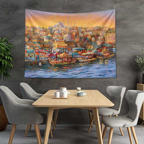 İstanbul Haliç ve Süleymaniye Silueti Duvar Örtüsü Kumaş Baskı 11722