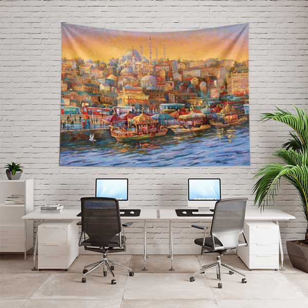 İstanbul Haliç ve Süleymaniye Silueti Duvar Örtüsü Kumaş Baskı 11722