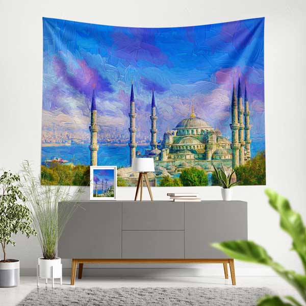 Sultanahmet Camii Sanatsal İstanbul Duvar Örtüsü Kumaş Baskı 11725