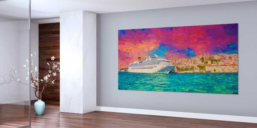 Sanatsal İstanbul Boğazı ve Kruvaziyer Manzaralı Büyük Ebatlı Duvar Dekoru 11914