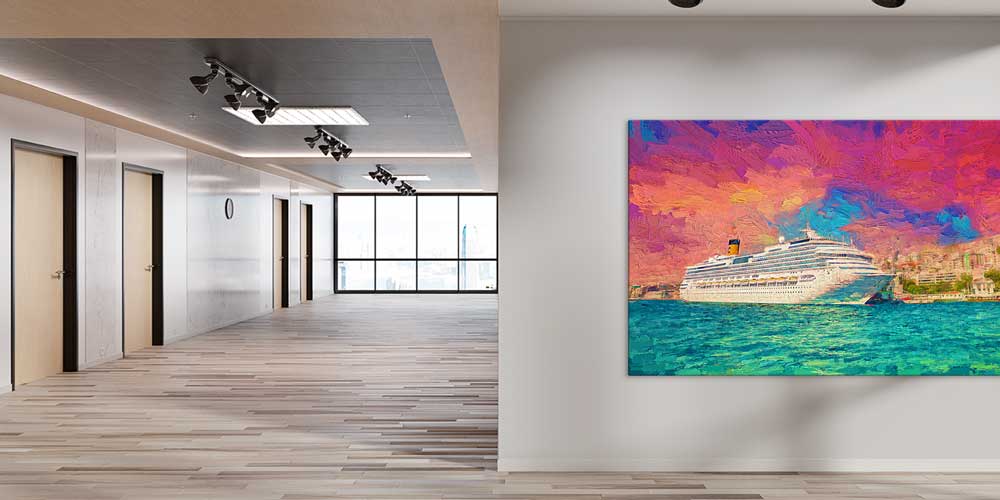 Sanatsal İstanbul Boğazı ve Kruvaziyer Manzaralı Büyük Ebatlı Duvar Dekoru 11914