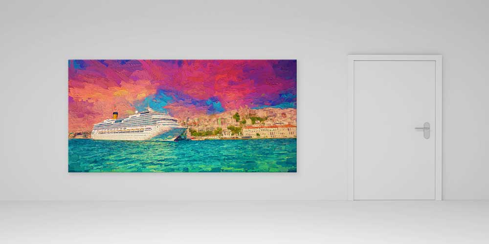 Sanatsal İstanbul Boğazı ve Kruvaziyer Manzaralı Büyük Ebatlı Duvar Dekoru 11914