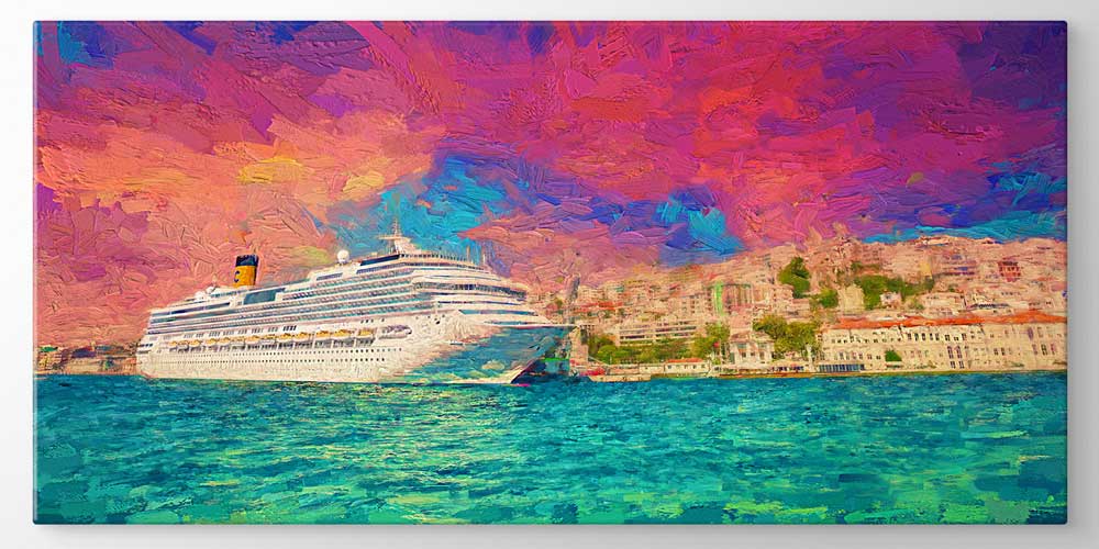 Sanatsal İstanbul Boğazı ve Kruvaziyer Manzaralı Büyük Ebatlı Duvar Dekoru 11914