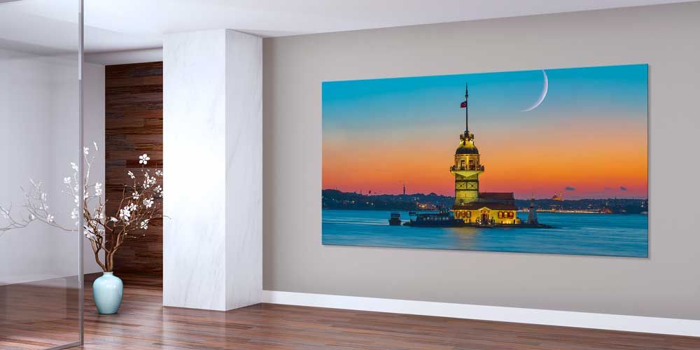 istanbul-duvar-tablolari-11921-01 Kız Kulesi Alacakaranlık ve Hilal Ay Manzaralı Büyük Ebatlı Duvar Dekoru 11921