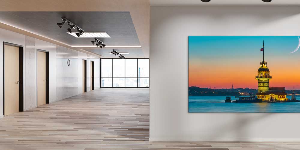 istanbul-duvar-tablolari-11921-02 Kız Kulesi Alacakaranlık ve Hilal Ay Manzaralı Büyük Ebatlı Duvar Dekoru 11921