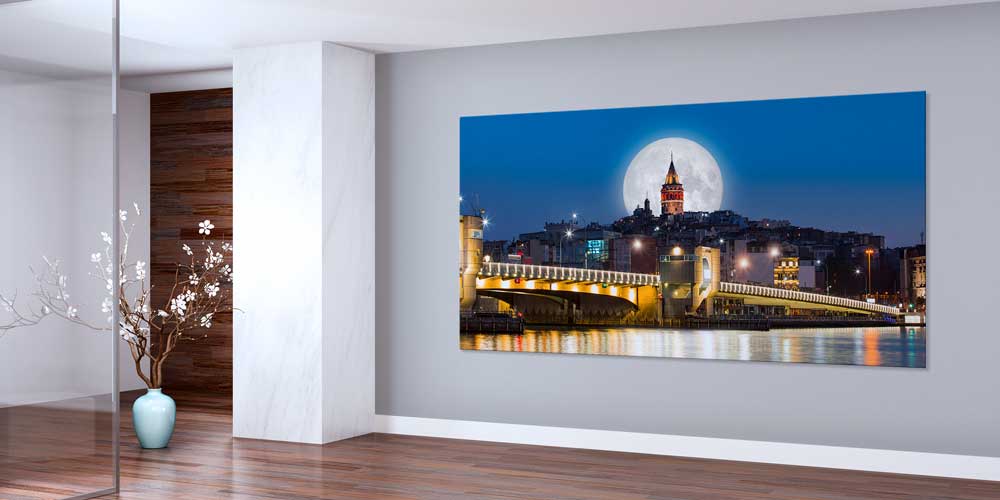 Galata Kulesi Dolunay ve Haliç Gece Manzaralı Büyük Ebatlı Duvar Dekoru 11922