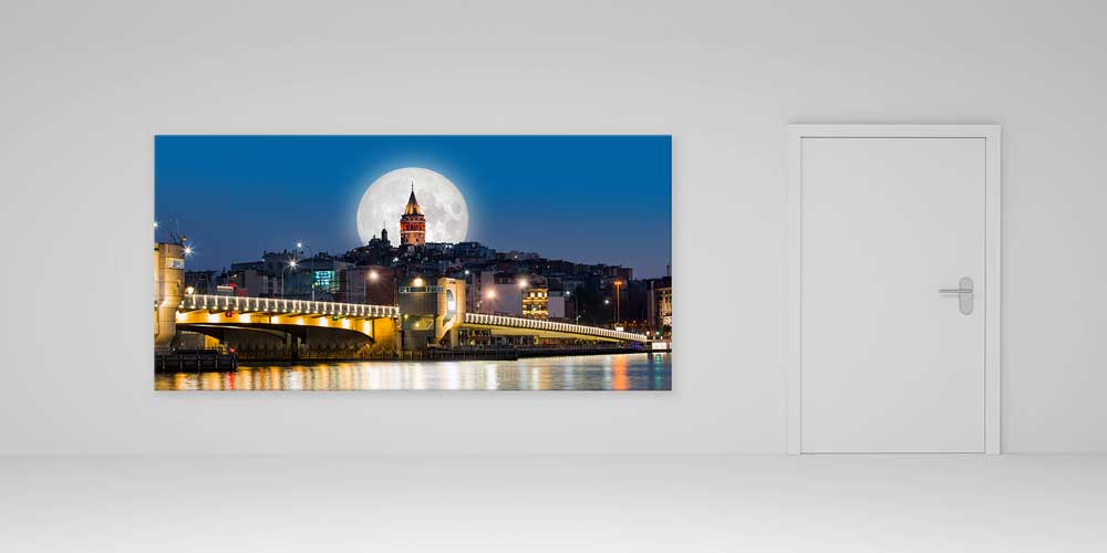 Galata Kulesi Dolunay ve Haliç Gece Manzaralı Büyük Ebatlı Duvar Dekoru 11922