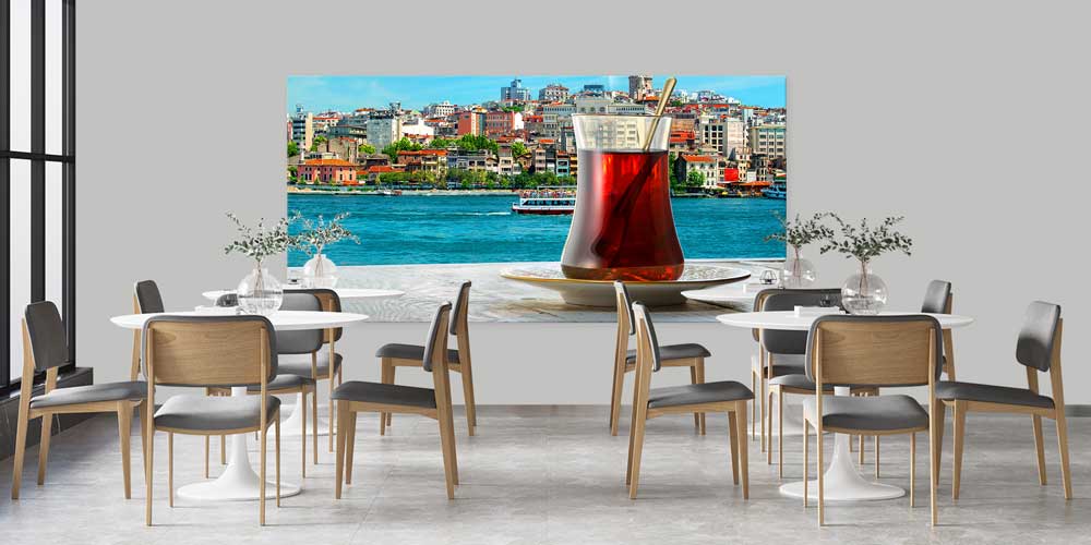 Boğaz Manzaralı Çay Temalı Büyük Ebat Duvar Dekoru – 12456
