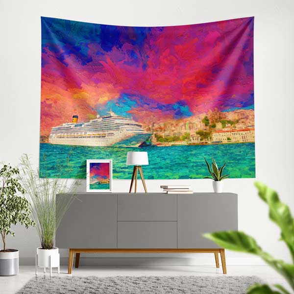 İstanbul Boğazı Kruvaziyer Gemisi Sanatsal Duvar Örtüsü Kumaş Baskı 11724