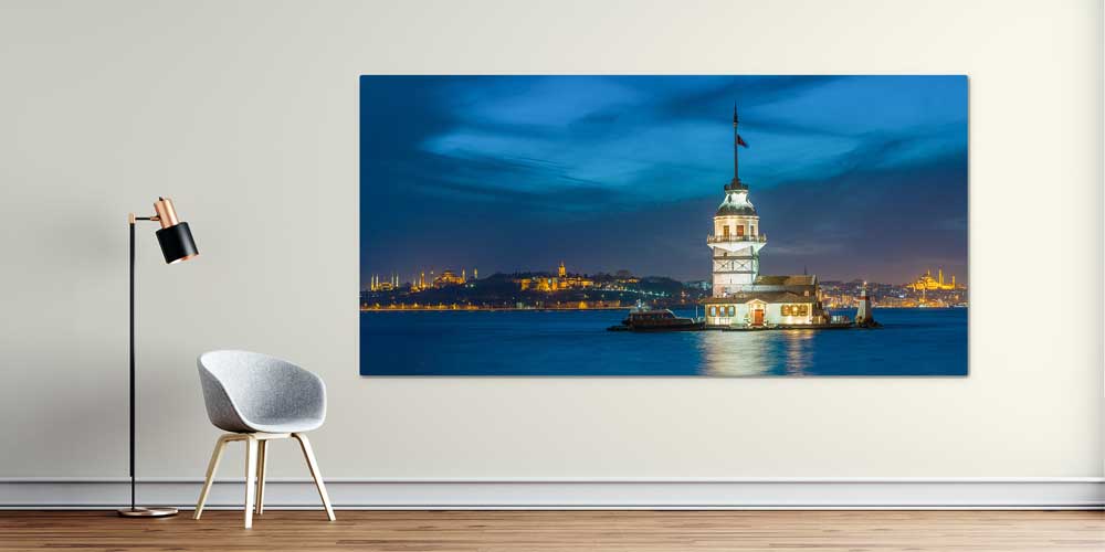 istanbul-wall-art-decor-11910-00 Kız Kulesi Gece Manzaralı Büyük Ebatlı Duvar Dekoru 11910