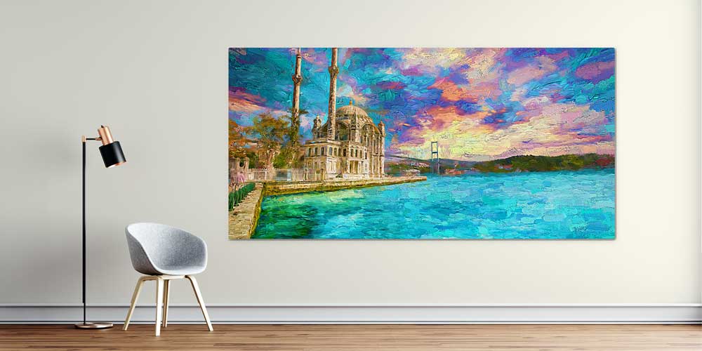 istanbul-wall-art-decor-11915-00 Sanatsal Ortaköy Camii ve İstanbul Boğazı Manzaralı Büyük Ebatlı Duvar Dekoru 11915