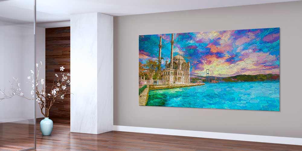 istanbul-wall-art-decor-11915-01 Sanatsal Ortaköy Camii ve İstanbul Boğazı Manzaralı Büyük Ebatlı Duvar Dekoru 11915