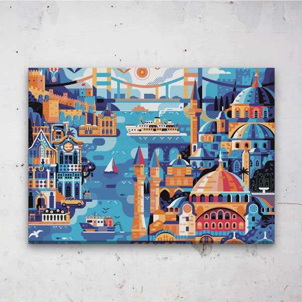 İstanbul Temalı Sanatsal İllüstrasyon Kanvas Tablo 12084