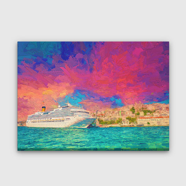 Boğazda Kruvaziyer Gemisi Manzaralı Sanatsal Kanvas Tablo 12072