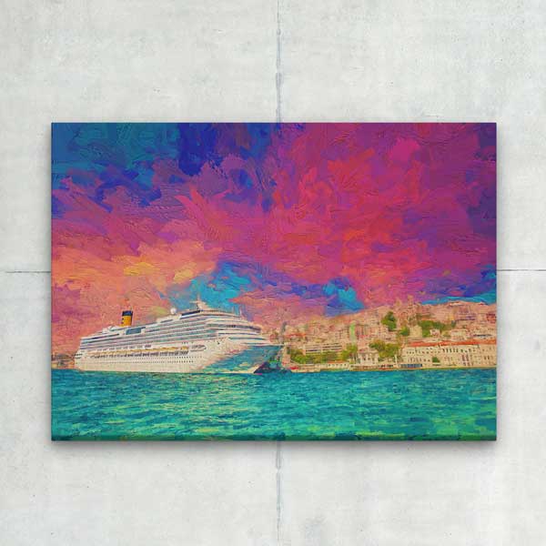 Boğazda Kruvaziyer Gemisi Manzaralı Sanatsal Kanvas Tablo 12072