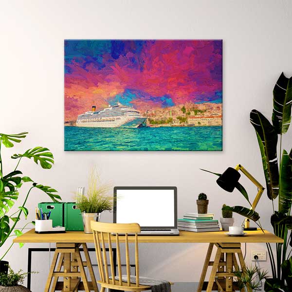 Boğazda Kruvaziyer Gemisi Manzaralı Sanatsal Kanvas Tablo 12072