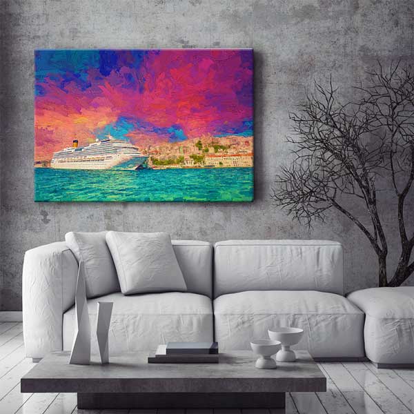Boğazda Kruvaziyer Gemisi Manzaralı Sanatsal Kanvas Tablo 12072