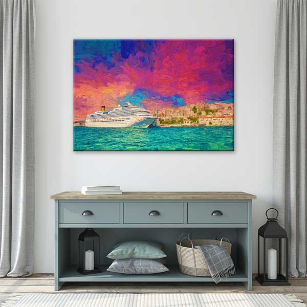 Boğazda Kruvaziyer Gemisi Manzaralı Sanatsal Kanvas Tablo 12072