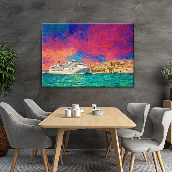 Boğazda Kruvaziyer Gemisi Manzaralı Sanatsal Kanvas Tablo 12072