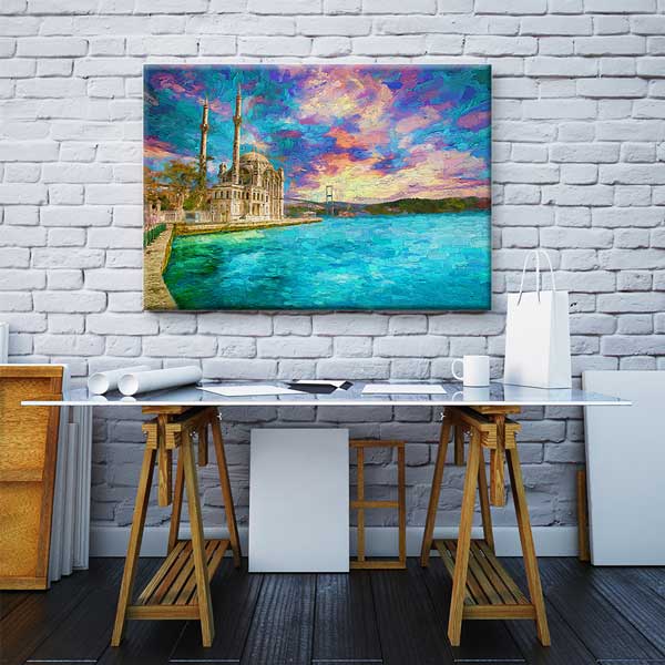 Ortaköy Camii ve Boğaz Manzaralı Sanatsal Kanvas Tablo 12073