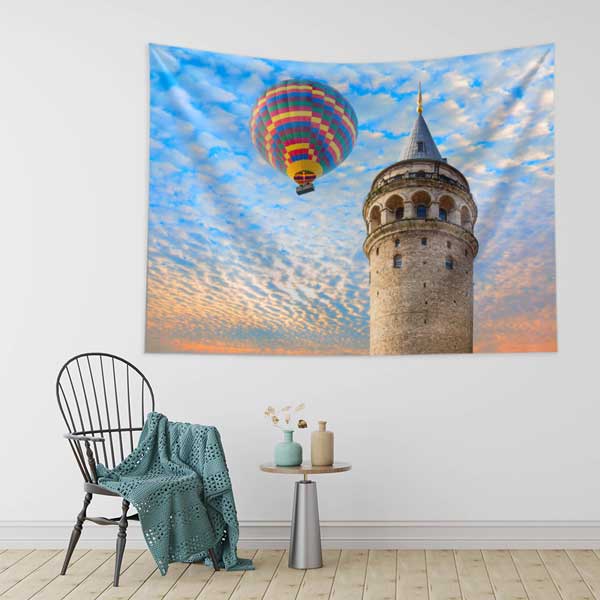 Galata Kulesi ve Sıcak Hava Balonu İstanbul Duvar Örtüsü Kumaş Baskı 11728