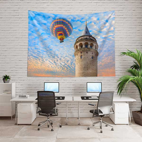 Galata Kulesi ve Sıcak Hava Balonu İstanbul Duvar Örtüsü Kumaş Baskı 11728