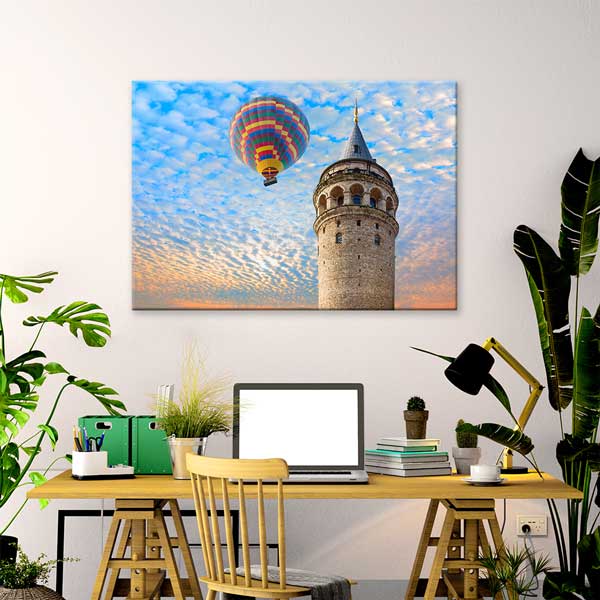 Galata Kulesi ve Sıcak Hava Balonu Manzaralı Kanvas Tablo 12071