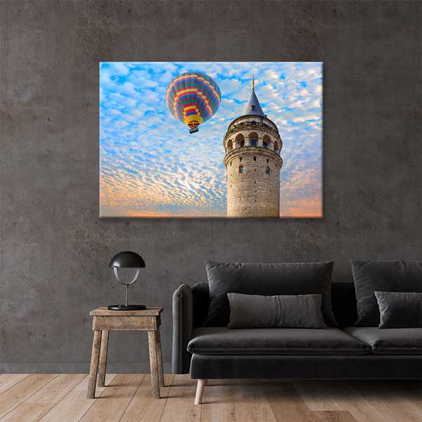 Galata Kulesi ve Sıcak Hava Balonu Manzaralı Kanvas Tablo 12071