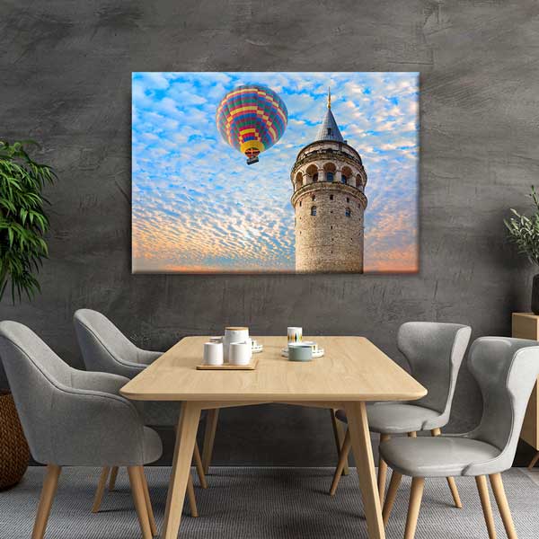 Galata Kulesi ve Sıcak Hava Balonu Manzaralı Kanvas Tablo 12071