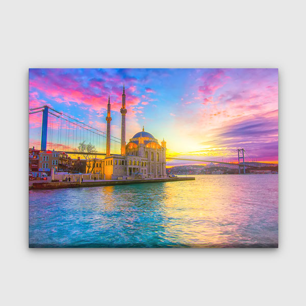 Ortaköy Camii ve Boğaz Köprüsü Gün Batımı Manzaralı Kanvas Tablo 12074