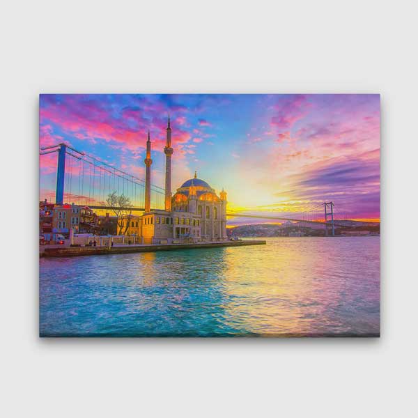 Ortaköy Camii ve Boğaz Köprüsü Gün Batımı Manzaralı Kanvas Tablo 12074