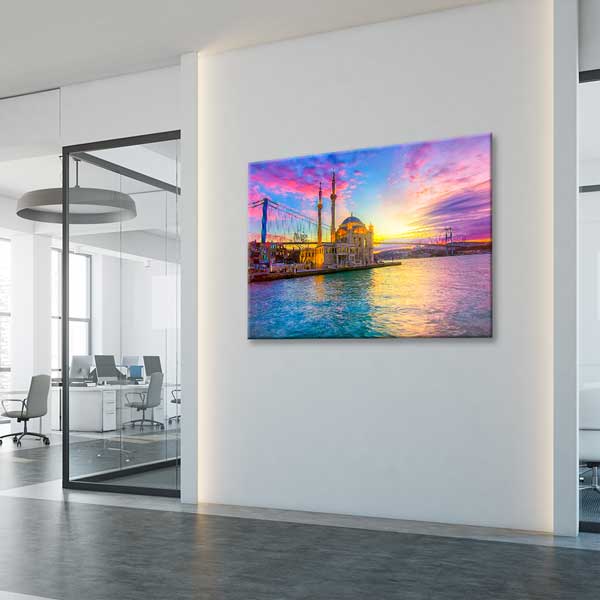 Ortaköy Camii ve Boğaz Köprüsü Gün Batımı Manzaralı Kanvas Tablo 12074