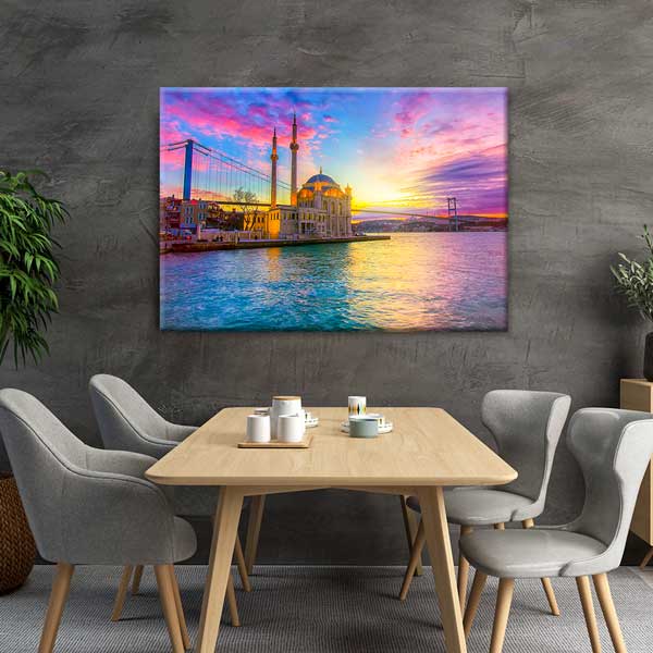 Ortaköy Camii ve Boğaz Köprüsü Gün Batımı Manzaralı Kanvas Tablo 12074