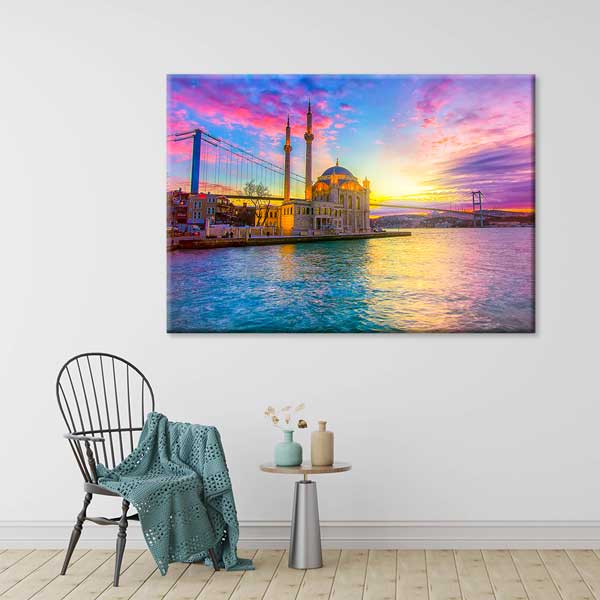 Ortaköy Camii ve Boğaz Köprüsü Gün Batımı Manzaralı Kanvas Tablo 12074