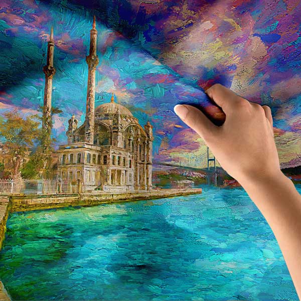 İstanbul Boğazı ve Ortaköy Camii Sanatsal Duvar Örtüsü Kumaş Baskı 11723
