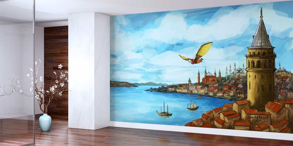 Galata Kulesi ve Kız Kulesi İstanbul İllüstrasyon Duvar Kağıdı 11550