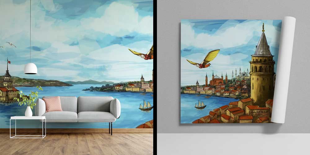 Galata Kulesi ve Kız Kulesi İstanbul İllüstrasyon Duvar Kağıdı 11550