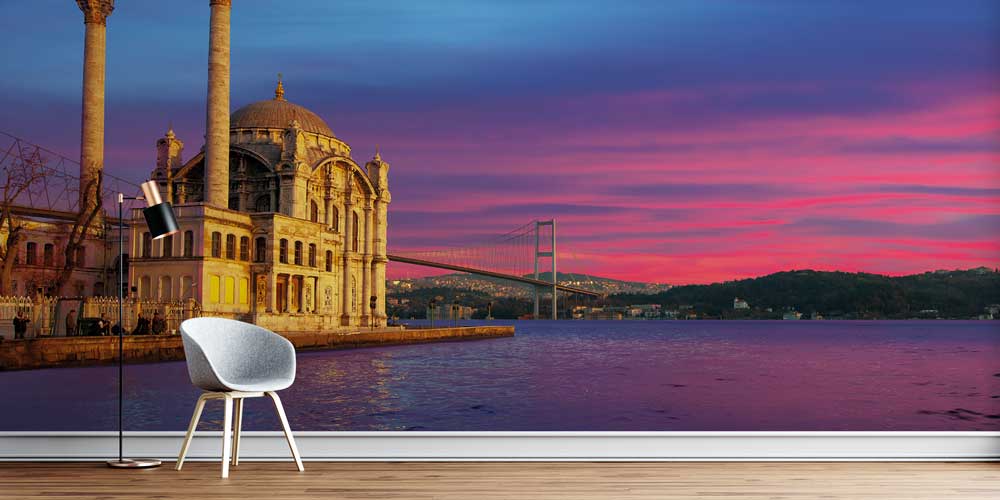 Ortaköy Camii Mor Gün Batımı Boğaz Manzarası Duvar Kağıdı 11571