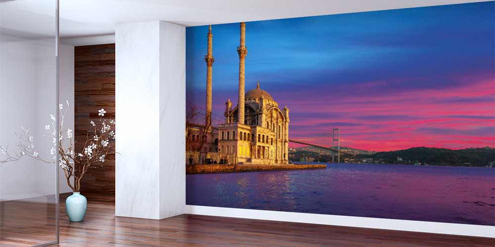 Ortaköy Camii Mor Gün Batımı Boğaz Manzarası Duvar Kağıdı 11571