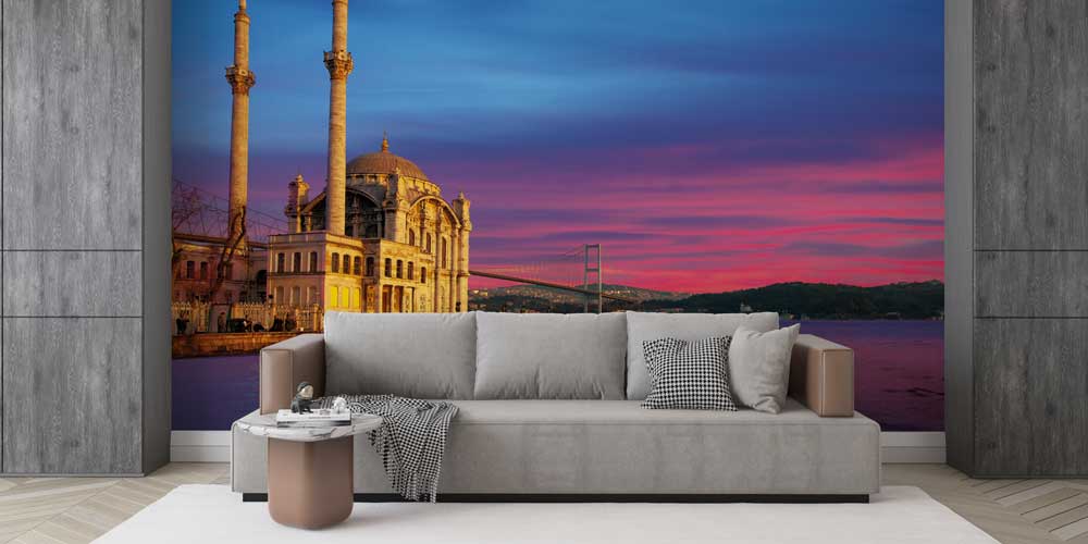 Ortaköy Camii Mor Gün Batımı Boğaz Manzarası Duvar Kağıdı 11571