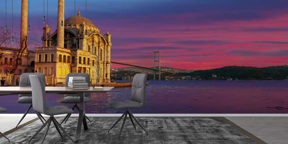 Ortaköy Camii Mor Gün Batımı Boğaz Manzarası Duvar Kağıdı 11571