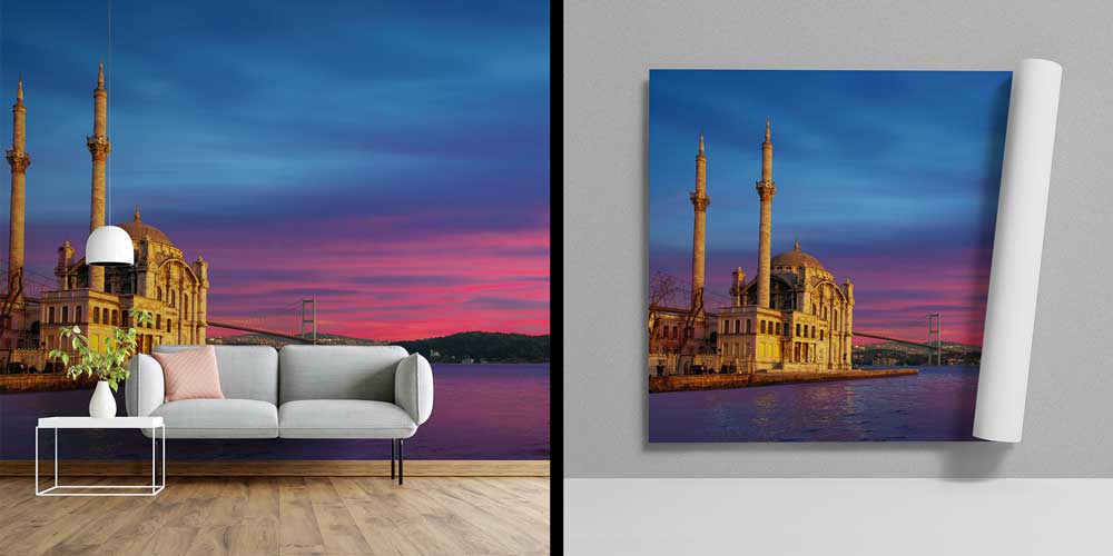 Ortaköy Camii Mor Gün Batımı Boğaz Manzarası Duvar Kağıdı 11571