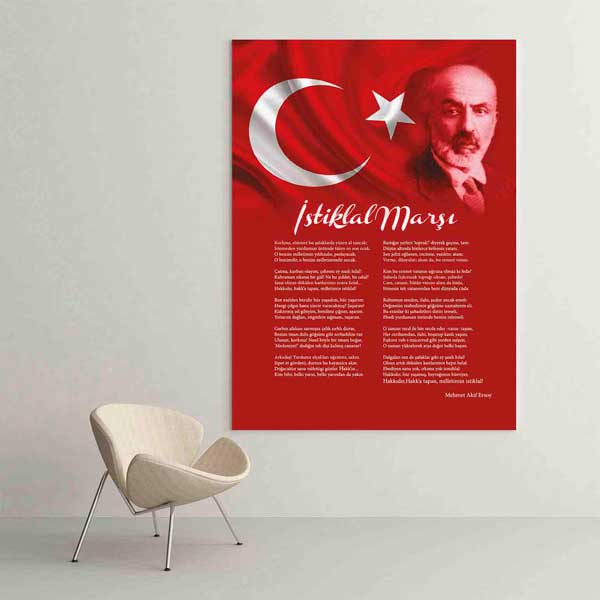 İstiklal Marşı Türk Bayraklı Mehmet Akif Ersoy Kanvas Tablo F-563