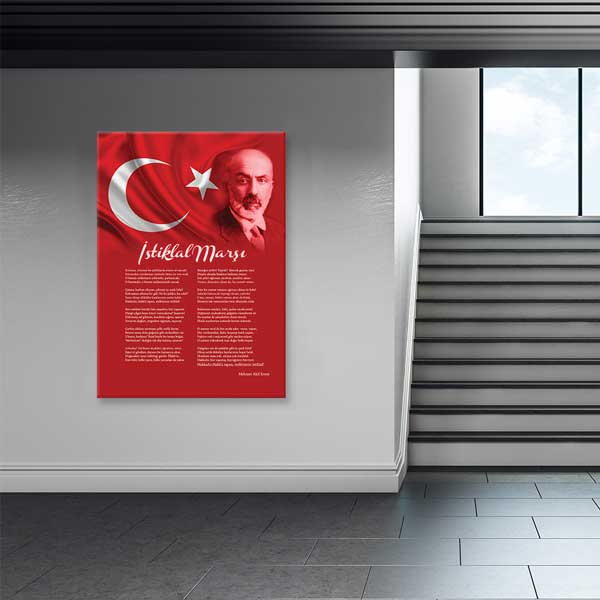İstiklal Marşı Türk Bayraklı Mehmet Akif Ersoy Kanvas Tablo F-563