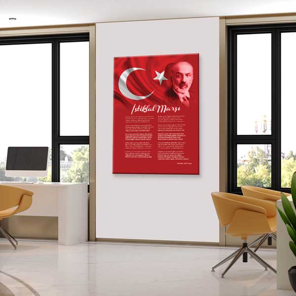 İstiklal Marşı Türk Bayraklı Mehmet Akif Ersoy Kanvas Tablo F-563