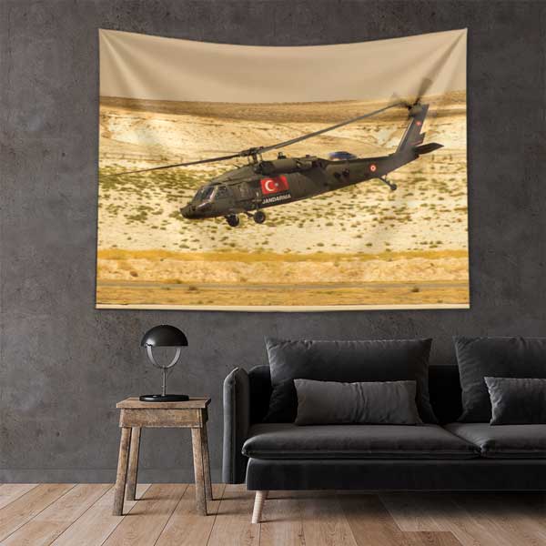 Türk Jandarma Helikopteri Çöl Temalı Duvar Örtüsü 11125
