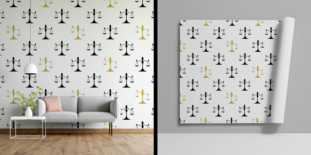 Tekrarlayan Adalet Terazisi Desenli Hukuk Duvar Kağıdı – Modern Ofis Tasarımı 5292